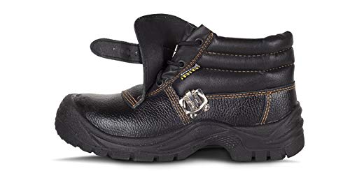 Work Team Bota de Piel hidrofugada con Hebilla. Suela PU bidensidad. Puntera y Plantilla de Acero. Hombre Negro 41