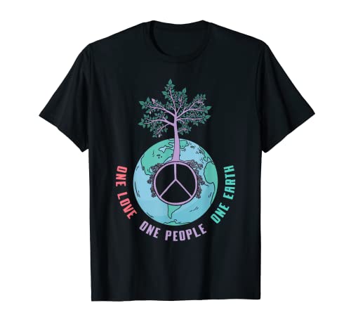 World Peace Tree Love People Día de la Tierra 60s 70s Hippie Retro Camiseta