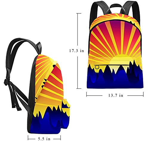 wuqiandian Mochilas para mujeres Hombres Bolsa de viaje Mochila Vector de las montañas del arte del amanecer Mochila Universitaria