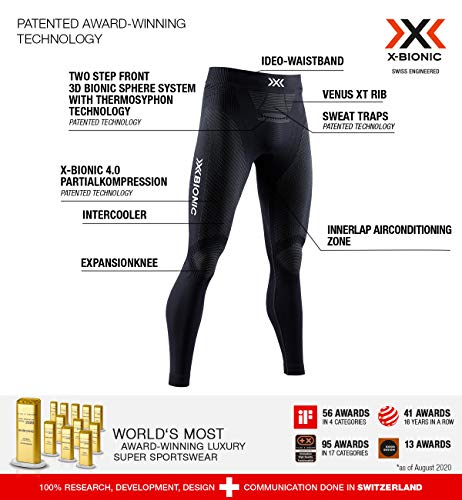 X-Bionic Invent 4.0 Running Pants Men Pantalones Deportivos, Capa Base, Running Jogging Training Fitness Gym para Hombre, Hombre, Black/Charcoal, M