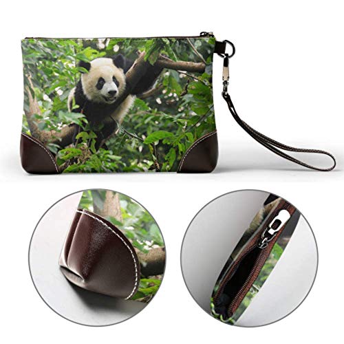 XCNGG Cartera impermeable suave, cartera de mano, lindo oso Panda, escalada en árbol, pulsera de cuero con cremallera para mujeres y niñas