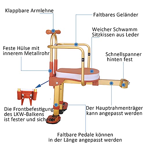 XIEEIX Asiento de bicicleta infantil delantero para niños, asiento delantero para bicicleta para niños con mango plegable, asiento de bicicleta de montaña para niños de 1 a 6 años