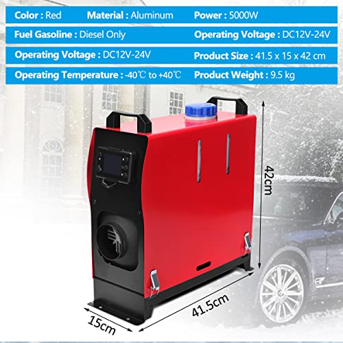 Xverycan 5 kW Calentador de Aire Diesel, 12V Diesel Calentador Coche, Calentador de Combustible Diesel con Control Remoto e Interruptor LCD, Calefactor de Estacionamiento con Silenciador