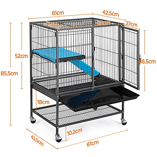 Yaheetech Jaula para Roedores con Ruedas Un Piso Jaula Hámster Metal 61x42,5x85,5cm Casa para Conejo Hurones Chinchillas Animales Pequeñas Negro