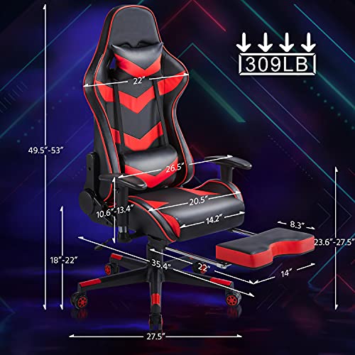 Yaheetech Silla Oficina Ergonómica Silla de Escritorio Silla Gaming con Reposapies Reposacabezas Regulable en Altura Soporte Lumbar