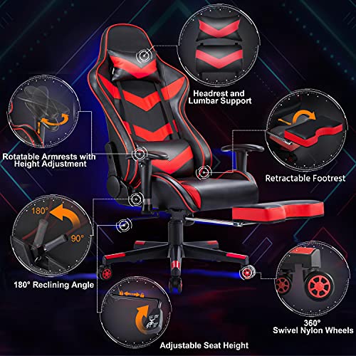 Yaheetech Silla Oficina Ergonómica Silla de Escritorio Silla Gaming con Reposapies Reposacabezas Regulable en Altura Soporte Lumbar