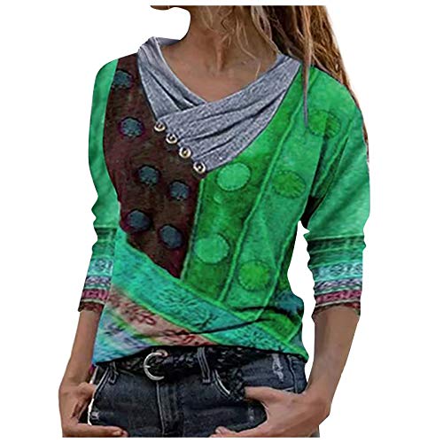 YANFANG Blusa Tops para Mujer Camiseta Hoodies Talla Grande de Manga Larga con estanmpado Suelta Tie-Dye Impreso Bordado Cuello para Invierno Casual