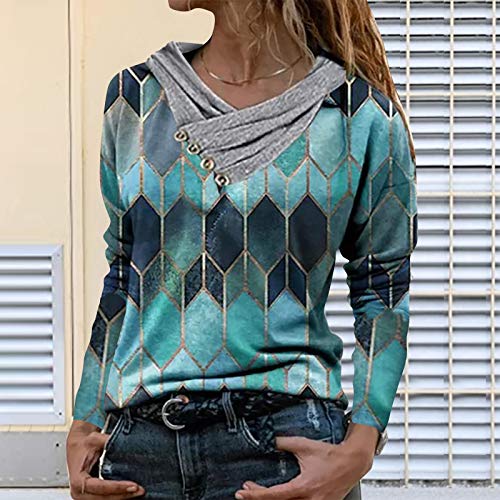 YANFANG Blusa Tops para Mujer Camiseta Hoodies Talla Grande de Manga Larga con estanmpado Suelta Tie-Dye Impreso Bordado Cuello para Invierno Casual