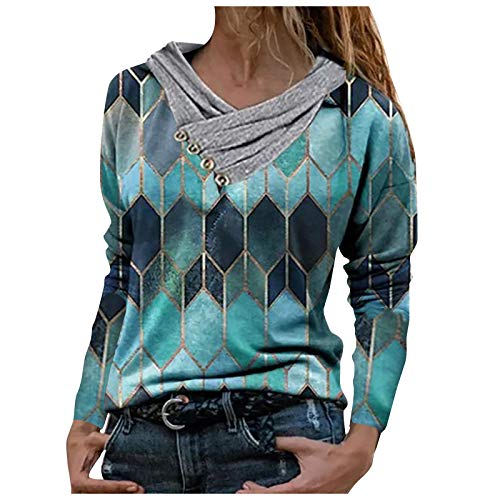 YANFANG Blusa Tops para Mujer Camiseta Hoodies Talla Grande de Manga Larga con estanmpado Suelta Tie-Dye Impreso Bordado Cuello para Invierno Casual