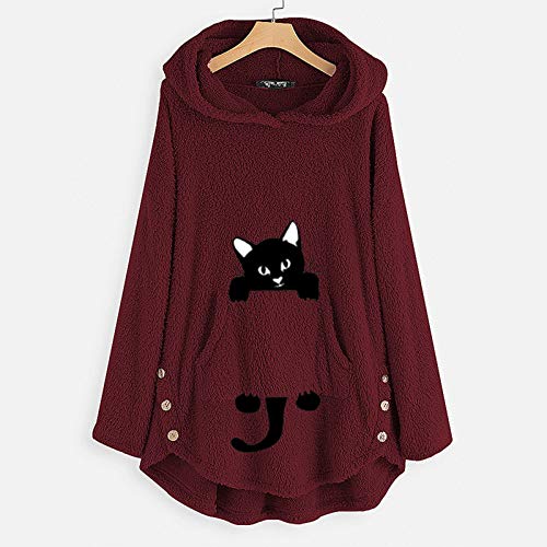 YANFANG Sudadera con Capucha para Mujer Abrigo Chaqueta Caliente y Esponjoso Flannel Tipo Manta Mujeres Fleece Bordado Oreja de Gato Tallas grandesBolsillo Superior Suéter Blusa