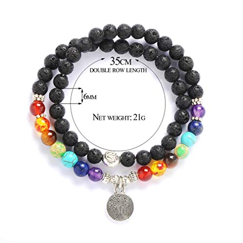 YAZILIND 7 Chakra Reiki curación Natural de la oración de Piedras Preciosas con Cuentas Yoga Equilibrio Estiramiento Encanto Pulsera árbol de la Vida Pulseras Colgantes