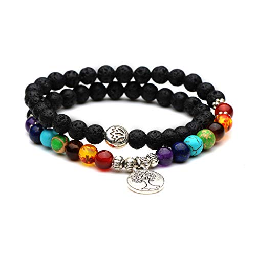 YAZILIND 7 Chakra Reiki curación Natural de la oración de Piedras Preciosas con Cuentas Yoga Equilibrio Estiramiento Encanto Pulsera árbol de la Vida Pulseras Colgantes