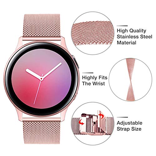 YHC Correas Compatible con Samsung Galaxy Watch Active 2,Pulsera de Reloj Tejida de Acero Inoxidable de 20mm para Galaxy Watch 42mm/Gear S2 Classic/Gear Sport (Rosa Rosa)