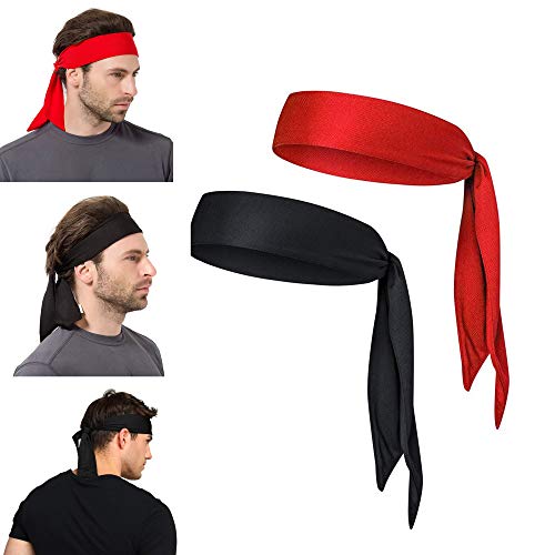 Yizhet Diadema Deportiva Hombre, 2 Piezas Cinta para Pelo Roja y Negro, Cinta Sudor Cabeza Antideslizante, Bandas de Cabeza Unisex Pañuelo Pelo Deporte Headband para Ciclismo, Yoga