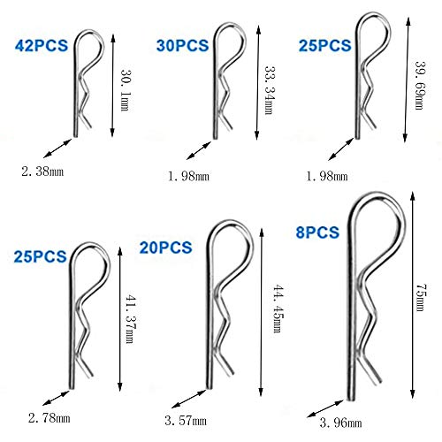 Ylinwtech 150 Piezas Pasadores Partidos,R Chaveta Pin de Acero para Muelles,R Clips de Retención Acero Inoxidable,6 Diferentes Tamaños,para Remolque Tractor,Camión ligero,Coche