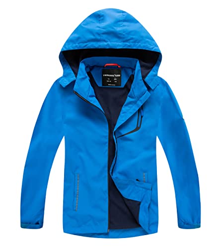 YoungSoul Impermeable con Forro Polar Niño, Chaqueta Softshell Niña, Chubasquero Cortavientos con Capucha Desmontable Azul, 9-10 años/XL