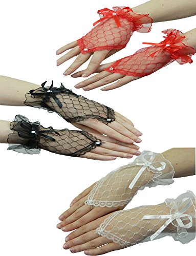 Yummy Bee - Guantes Sin Dedos Cortos - Guantes Encaje Mujer - Halloween Fiesta Nupcial Disfraz (Negro)