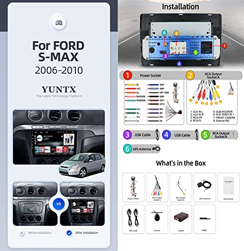 YUNTX PX6 Android 10 2 DIN Autoradio For Ford S-MAX (2007-2008) - 4G+64G - Gratis Cámara - Soporte Dab / Control del Volante / HDMI / WiFi / Bluetooth 5.0 / MirrorLink / Carplay