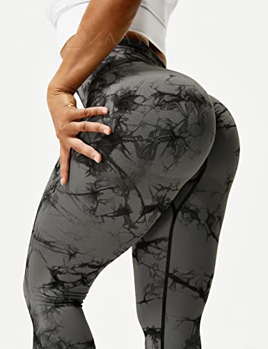 ZAAYO Leggings para mujer Scrunch Butt Booty Lifting, deportivos, sin costuras, corte ajustado, # G Tie Dye Negro Gris, XL