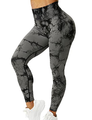 ZAAYO Leggings para mujer Scrunch Butt Booty Lifting, deportivos, sin costuras, corte ajustado, # G Tie Dye Negro Gris, XL