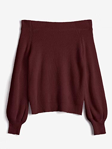 ZAFUL Jersey de punto para mujer con mangas de murciélago, hombros descubiertos, jersey suelto, granate, Tallaúnica