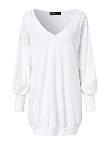 ZANZEA Jerseys de Punto Mujer Largos Cuello V Manga Larga Otoño Vestidos Sudadera Casual Tallas Grandes Suéter Suelta Blanco 3XL