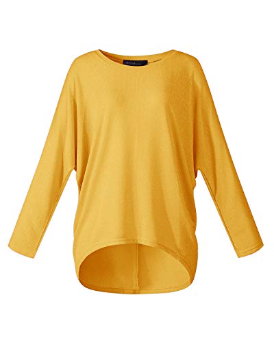 ZANZEA Mujer Camiseta Manga Larga Jersey Manga Murciélago Sexy Suéter Suelta Irregular Sudadera Casual 01-Amarillo L