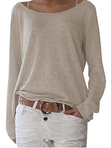 ZANZEA Mujer Camisetas Holgada Cardigan Manga Larga Suelta Blusa Jersey Pullover Casual Tops Beige L