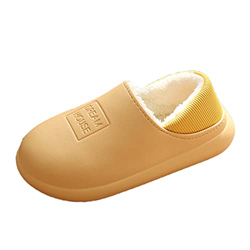 Zapatillas De Invierno Calzado Algodón para El Hogar Pantuflas Pantuflas Calientes Moda Zapatos De Casa para Mujer Chanclas Antideslizantes Impermeables Pantuflas Simples para (Amarillo, Numeric_38)