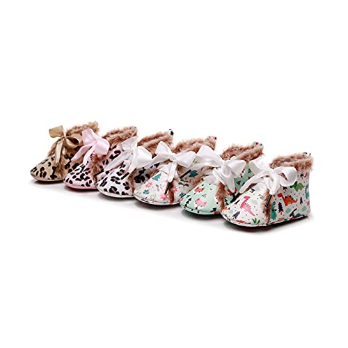 zapatos de bebé Recién nacido leopardo impresión nieve encaje hacia arriba botines for niñas infantiles invierno cálido cuna zapatos botines de lana para bebé ( Color : RD , Size : 6-12 Months )