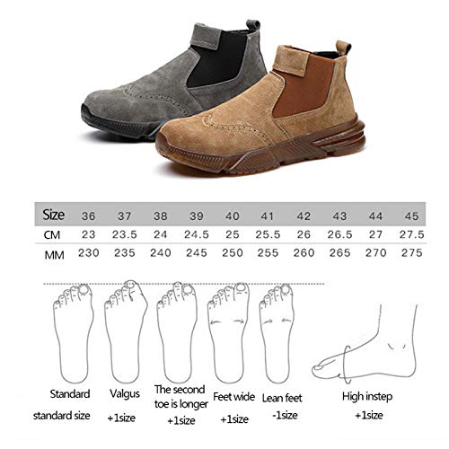 Zapatos de Seguridad para Hombre Mujer, Botas con Punta de Acero para Hombre,Botas de Trabajo Sin Cordones para Mujer Calzado de Construcción Duradero,Brown-42