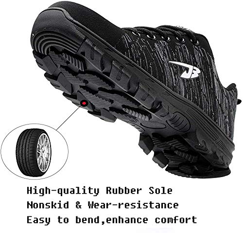 Zapatos de Seguridad para Hombres Zapatos de Acero con Punta de Seguridad,Zapatillas Deportivas Ligeras e Industriales Transpirables, Negro 42EU 260