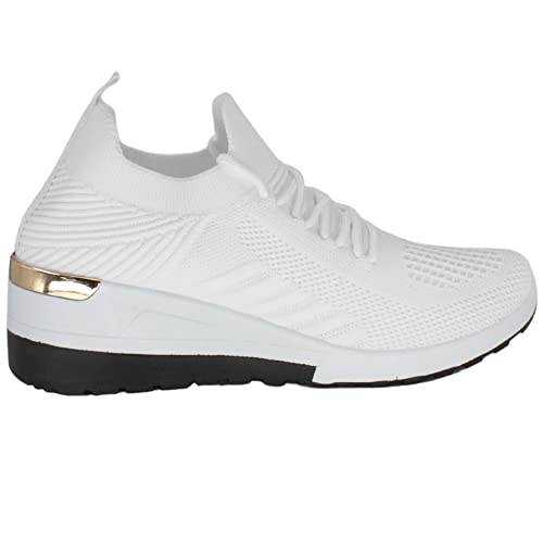 ZAPSHOP, Deportivas de Mujer, Zapatillas con Tacón, Zapatillas Slip-On, Fitness, Sneaker, Casual, Transpirable, Cómodas Ligeras para Correr Trabajar Andar, Calzado, con Cordones, Talla 36-41, Blanco