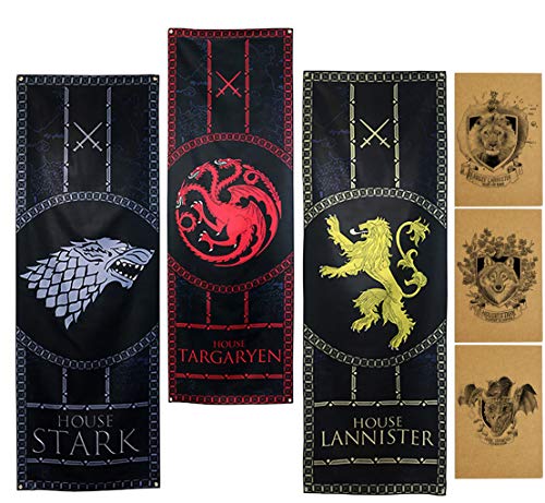 ZCWOLTM Regalos de cumpleaños para la Hija, [189X62CM] Stark Targaryen Lannister, Juego de Tronos Banderas para Decoración de Fiesta