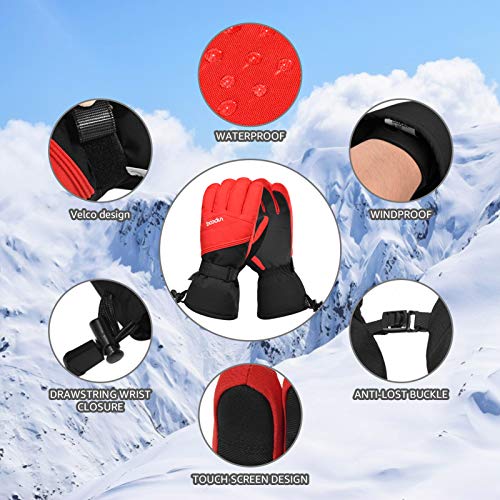 Zeraty Guantes de esquí Manoplas de esquí de Invierno para Hombres y Mujeres - Guantes de Snowboard Impermeables Guante de Pantalla táctil Guantes cálidos para Clima frío para Snowboard, esquí