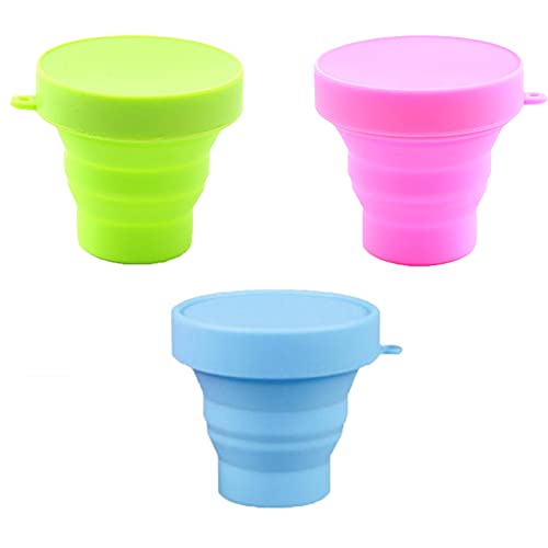 Zhioudz 3 Piezas de Taza de Viaje de Silicona Plegable, 170 Ml Plegable Copa de Viaje de Silicona, Copa de Viaje Plegable Reutilizable, Para Picnics, Excursiones Al Aire Libre (Rosa, Azul, Verde).