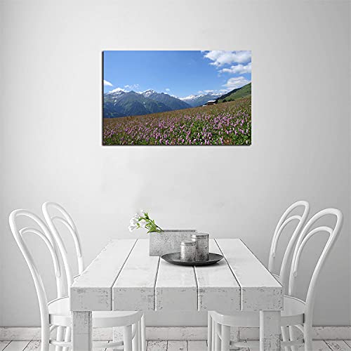 ZHOUHAOMAOYI Flores de prado montañas de flores impresiones de pared y fotos enmarcadas, para sala de estar, cocina, listo para colgar prado, 50 x 40 cm