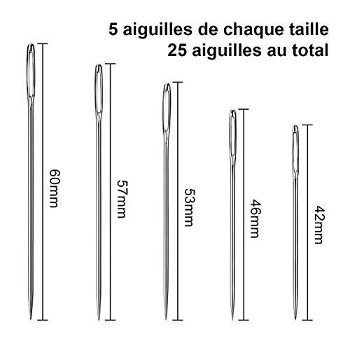 ZITFRI 25 Piezas Agujas de Coser a Mano de Ojo Grande, Agujas para Cuero, Agujas Coser Lana, Juego de Agujas de Tubo Transparente con 5 Tamaños (4,2 cm, 4,6 cm, 5,2 cm, 5,6 cm, 6 cm)