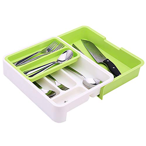 Zuzer Cubertero para Cajon,Organizador de Cubiertos de Cocina Extensible Bandeja Cubiertos Plastico 4 Compartimentos Caja para Cubiertos