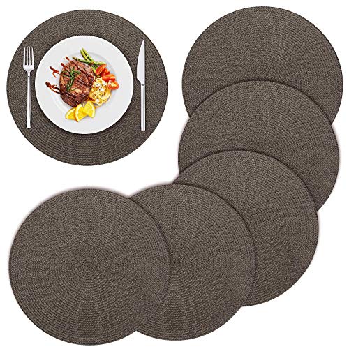 ZWOOS 6 Piezas Manteles Individuales Tejido Redondo, Salvamanteles Antideslizante de PVC Mantelitos Individuales para Mesa de Comedor Kitchen Placemat