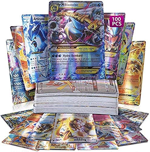 ZYXM - 100 cartas no duplicadas de Pokémon Trading Card Game, ultrarraras, Holo EX, tipo completo: 20 GX + 20 Mega + 59 EX Arts + 1 Energía (azul)