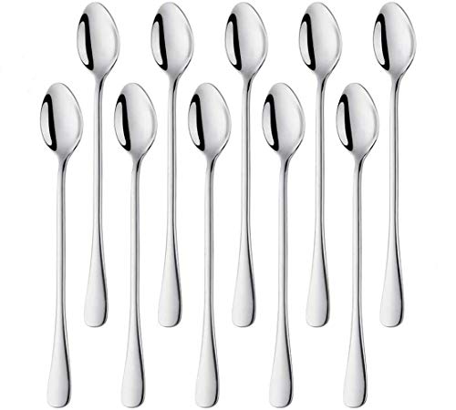 10pcs Cucharas de Latte,Cuchara de agitación de Mango Largo de Acero Inoxidable de 19.5cm Juego de cucharas de café para té Helado Helado Cóctel Helado