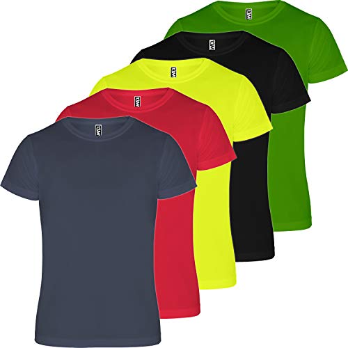 13MW Camiseta técnica Hombre | Pack 5 | Tejido técnico para Deporte | Transpirable | Running, Fitness, Fútbol, Padel (Combinación 3, XXL)