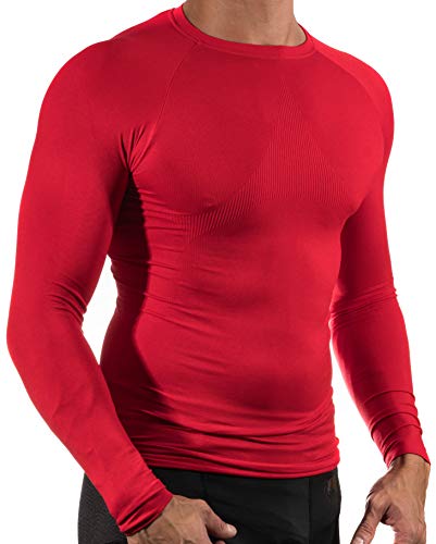 13MW Camiseta Térmica Profesional | Hombre | Tejido Reforzado | Transpirable (Rojo, M-L)