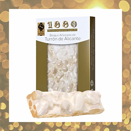 1880 - Turrón de Alicante Artesano Receta Siglo Xv Elaborado com Seleccionada y Miel de Azahar, Textura Crujiente, Turrón Tradicional Sin Gluten, Almendra, 220 Gramos