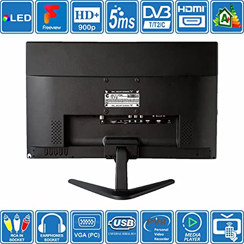 19 Pulgadas (48 cm) 12V / 240V HD+ LED TV Digital DVB-T / T2 (TDT) USB PVR y Reproductor Multimedia Ideal para Casa, Autocaravana, Barco Caravana, Camping, Camión Unispectra® (TV+Soporte de Pared)