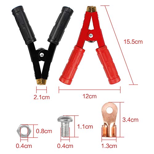 2 Pinzas de cocodrilo eléctricas para Coche Cables de Arranque Cable de batería Clips de Cable de Refuerzo de Coche 1000A para Automóviles, Campistas, Camiones (Rojo y Negro)