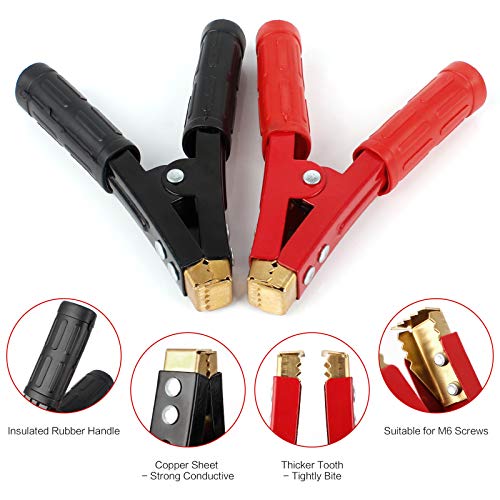 2 Pinzas de cocodrilo eléctricas para Coche Cables de Arranque Cable de batería Clips de Cable de Refuerzo de Coche 1000A para Automóviles, Campistas, Camiones (Rojo y Negro)