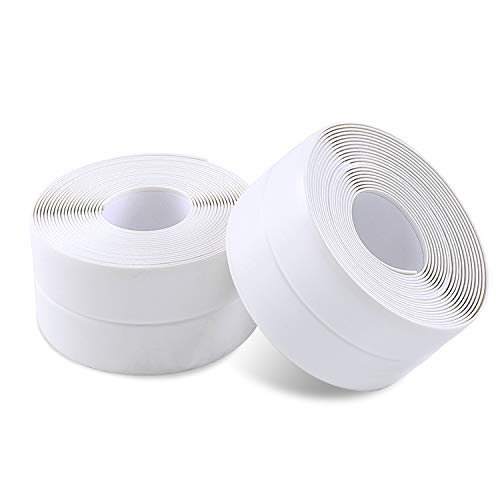 2 Rollos Cinta Baño Selladora, Impermeable PVC Autoadhesivas Cinta de Sellado para Coche,Bañera,Puerta,Ventana,Fregadero de Cocina (Blanco)