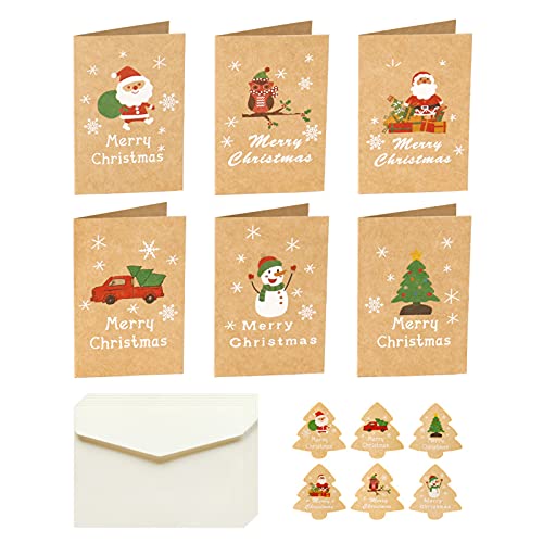 24 Tarjetas de Felicitación navideñas con sobres Tarjetas de Felicitación Feliz Navidad Tarjeta de felicitación Kraft Tarjetas de notas navideñascon pegatinas para regalos amigos familiares invitación